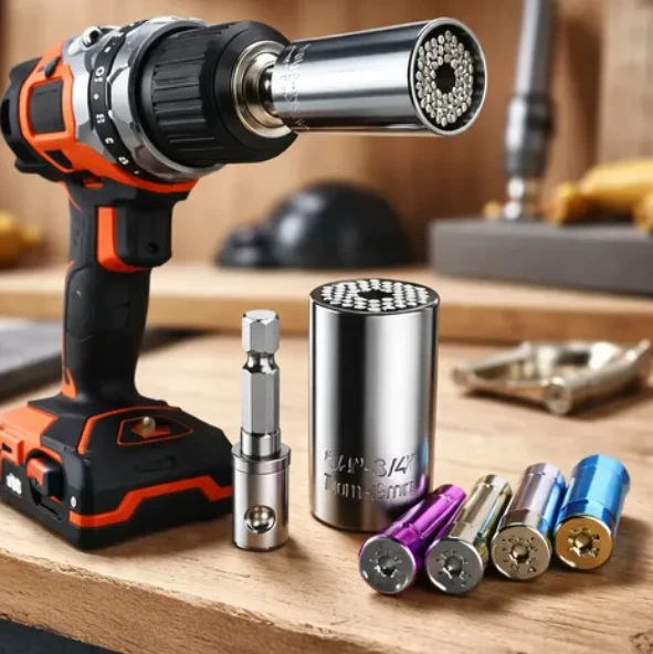 Llave de vaso universal ajustable sobre mesa de trabajo