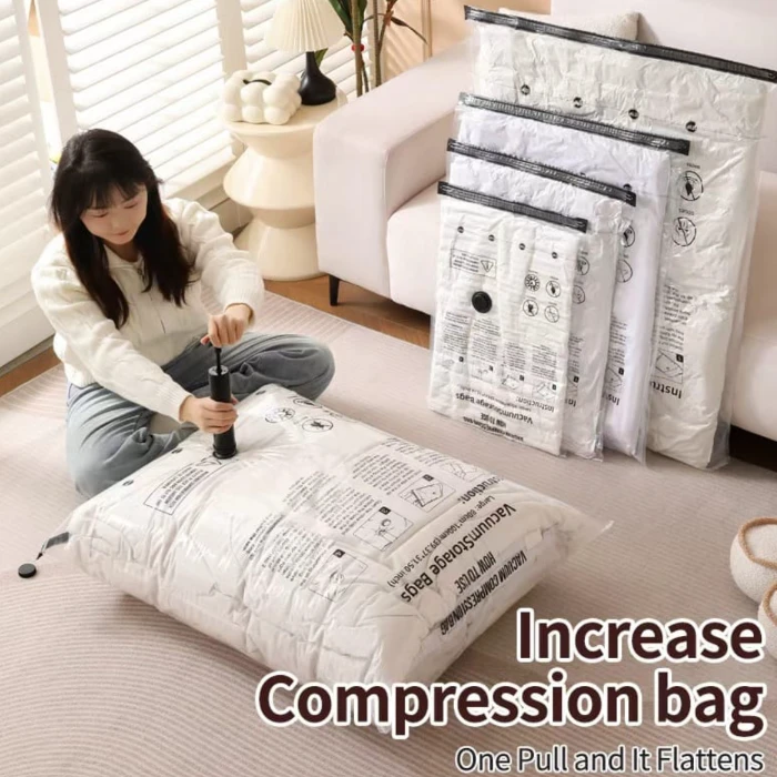 Bolsa de compresión al vacío en uso sobre alfombra